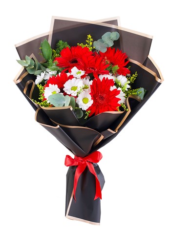 Kırmızı Gerbera Ve Beyaz Papatya Buketi