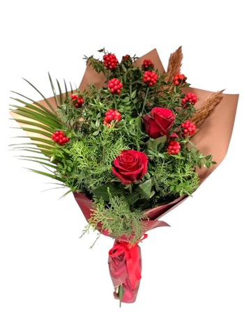 Kırmızı Güllü Kokina Buketi