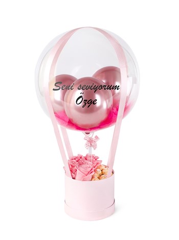 Pembe Gül ve Ferrerolu Pembe Balon Kutusu